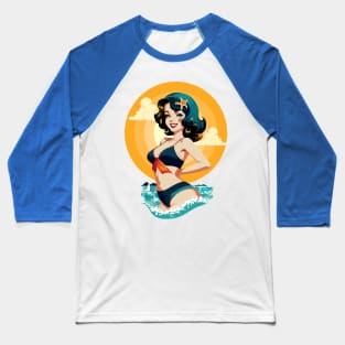 Girl Pin Up Summer Beauty Retro Pop Art Model Baseball T-Shirt